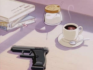 A Gun And Coffee On A Table Wallpaper
