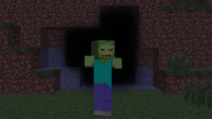 A Haunting Minecraft Zombie Lurking In The Darkness Wallpaper