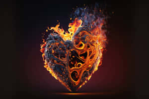 A Heart Made Of Fire On A Black Background Wallpaper