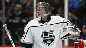 A Hockey Goaltender Is Standing In Front Of The Net Wallpaper