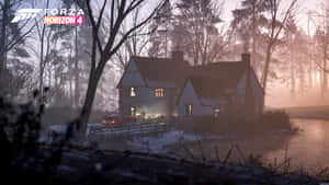 A House In The Woods With A Fog Over It Wallpaper