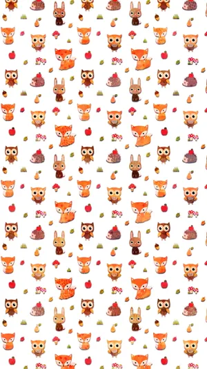 A Kawaii Fox Happily Exploring The Colorful Forest. Wallpaper
