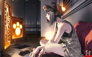 A Kawaii Gaming Girl Enjoying Her Favorite Game! Wallpaper