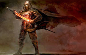 A Knight In Armor Holding A Sword Wallpaper