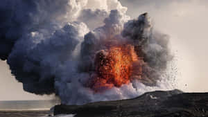 A Large Lava Eruption Is Coming Out Of The Ocean Wallpaper