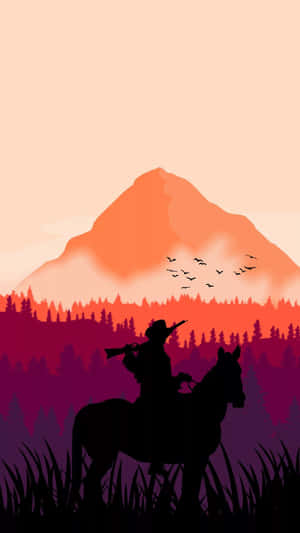 A Lone Western Cowboy Staring At The Sunset Wallpaper