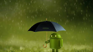 A Lonely Silhouette Of A Robot Stands In The Center Of A Night Filled With Rain, Lit Only By Lightning Wallpaper