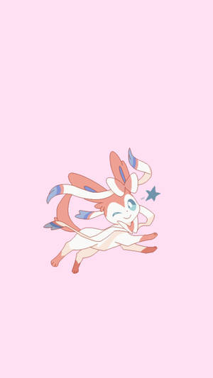 A Lovely Pink Sylveon Hopping Wallpaper