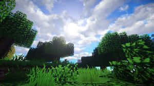 A Lush Field Of Green In The World Of Minecraft Wallpaper