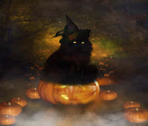 A Magical Black Cat Has Come Out To Join The Halloween Festivities. Wallpaper