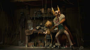 A Magical Moment Between Pinocchio And A Friendly Cricket In Guillermo Del Toro's Adaptation. Wallpaper