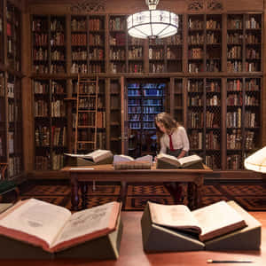 A Magical Place: The Hogwarts Library Wallpaper