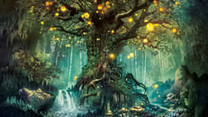 A Magical Scene In Fairy Forest Wallpaper