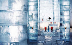 A Magnificent Ice Hotel Room With Masterfully Sculpted Ice Details Wallpaper