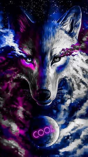 A Magnificent Lone Wolf Standing Amidst A Vividly Illuminated Forest. Wallpaper