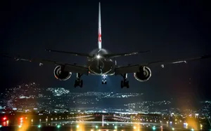 A Majestic Airplane Flying Into The Night Wallpaper