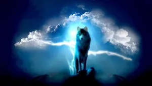 “a Majestic Blue Wolf Stares Across The Desolate Landscape” Wallpaper