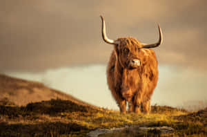 A Majestic Brown Cow Grazing In A Beautiful Green Pasture Wallpaper