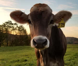 A Majestic Brown Swiss Cow Grazing In The Field Wallpaper