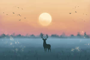 A Majestic Deer Jumps Gracefully Through A Sunlit Field Wallpaper