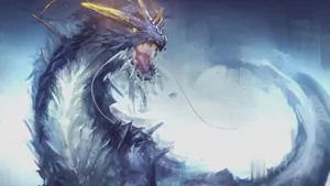 A Majestic Dragon Descends Over A Dark Mountaintop Wallpaper