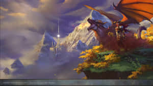 A Majestic Dragon Soaring Through The Skies Of Azeroth In World Of Warcraft. Wallpaper