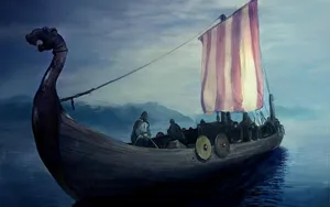 A Majestic Longship Of A Viking Raiding Raid Flying A Dragon Figurehead Wallpaper