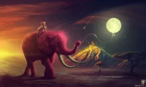 A Majestic Pink Elephant In A Surreal Wonderland Wallpaper