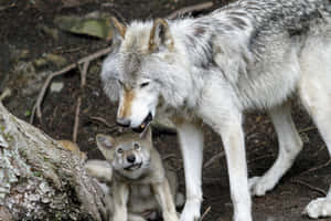 A Majestic Timber Wolf In The Woods Wallpaper