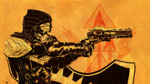 A Man Holding A Gun In An Orange Background Wallpaper