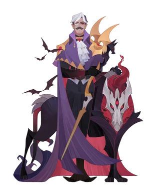 A Man In A Purple Costume With A Sword And A Wolf Wallpaper