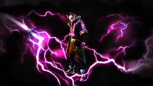 A Man In A Purple Suit With Lightning Bolts Wallpaper