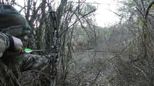 A Man Is Aiming His Bow At A Tree Wallpaper