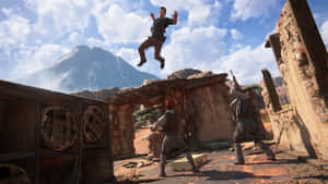 A Man Is Jumping From A Building In A Video Game Wallpaper