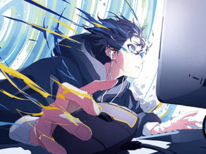 A Man Is Sitting At A Computer Wallpaper