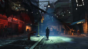 A Man Is Walking Down A Dark Street Wallpaper