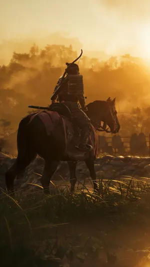A Man Riding A Horse In The Sunset Wallpaper