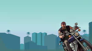 A Man Riding A Motorcycle In The City Wallpaper