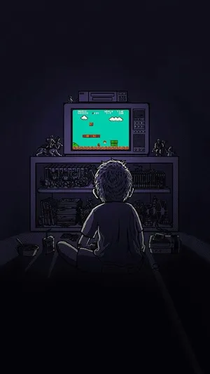 A Man Sitting In Front Of A Television Playing Video Games Wallpaper