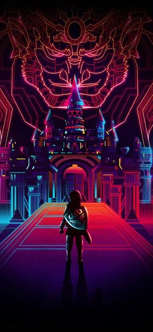 A Man Standing In Front Of A Neon Castle Wallpaper