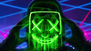 A Man With A Green Mask And Neon Lights Wallpaper