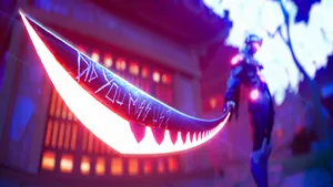 A Man With A Sword In Front Of A Building Wallpaper