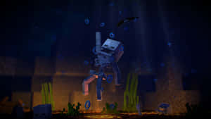 A Menacing Minecraft Skeleton Lurking In The Shadows Wallpaper