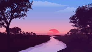 A Mesmerizing Masterpiece Of Sunset Painting Wallpaper