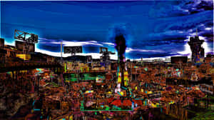 A Mesmerizing View Of Diamond City Skyline At Night Wallpaper