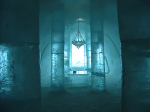 A Mesmerizing View Of The Ice Hotel With Intricate Ice Sculptures In The Heart Of Winter Wallpaper