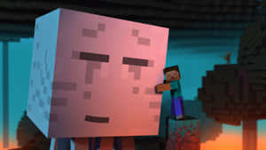 A Minecraft Ghast Hovering In The Nether Wallpaper