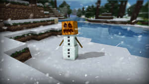 A Minecraft Snow Golem Guarding Its Snowy Terrain Wallpaper