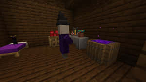 A Minecraft Witch Brewing Potions In Her Spooky Lair Wallpaper