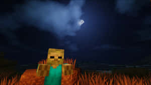 A Minecraft Zombie Lurking In The Dark Wallpaper